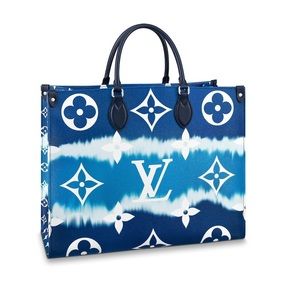 Louis Vuitton Blue Monogram Coated Canvas Onthego GM Tote *Authentic*